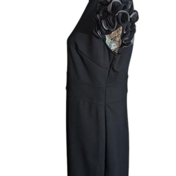 2/$30+$9.99 Shipping-NWOT Adrienne Vittadini LBD Black Rosette Cup Sleeve Dress - Picture 5 of 5
